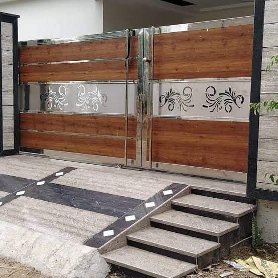 Wood and steel automatic gate design Mahabubnagar