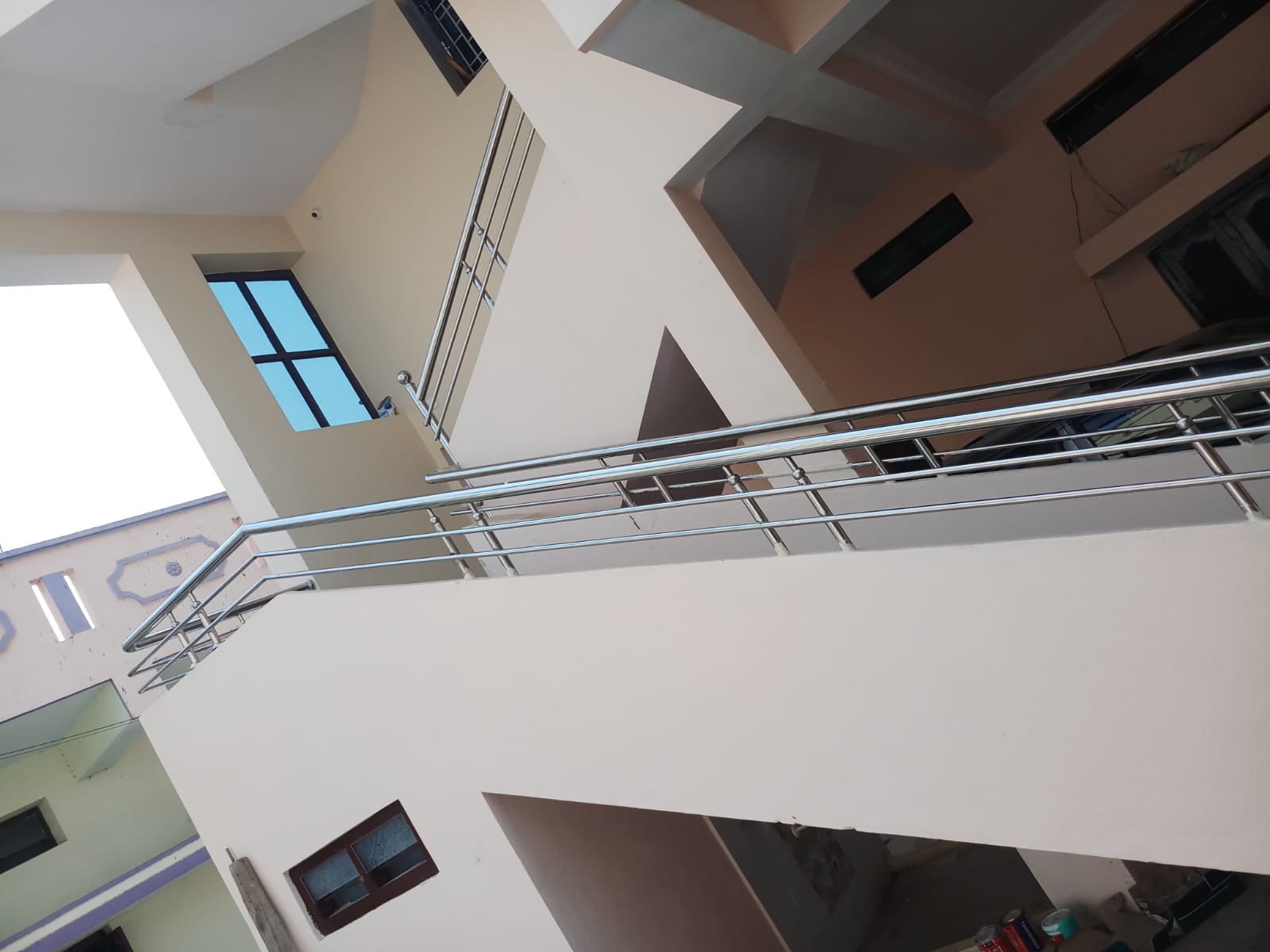 Spiral staircase steel railing work